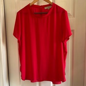 LOFT Red Boxy Blouse with Short Sleeves